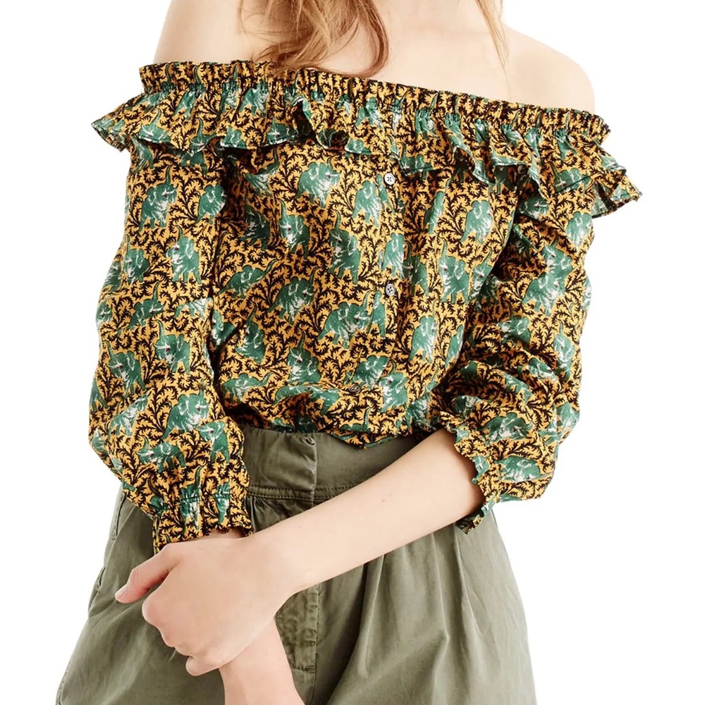 J.Crew ruffle off the shoulder button up top